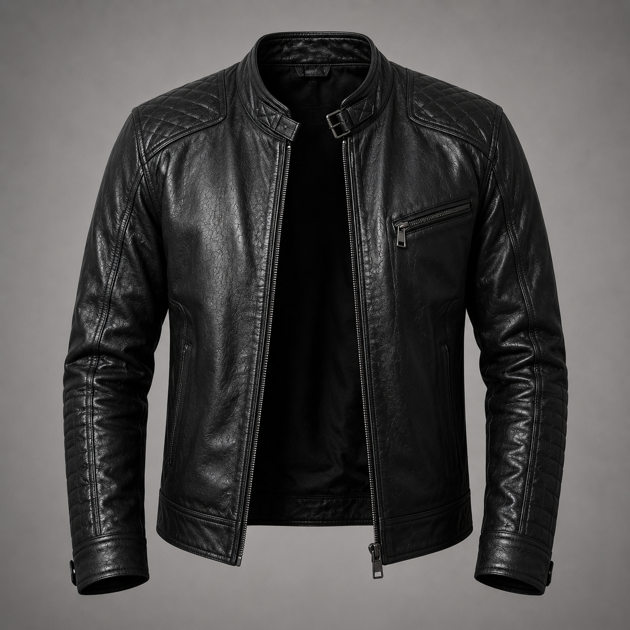 Veste Noire en Cuir Véritable  Homme