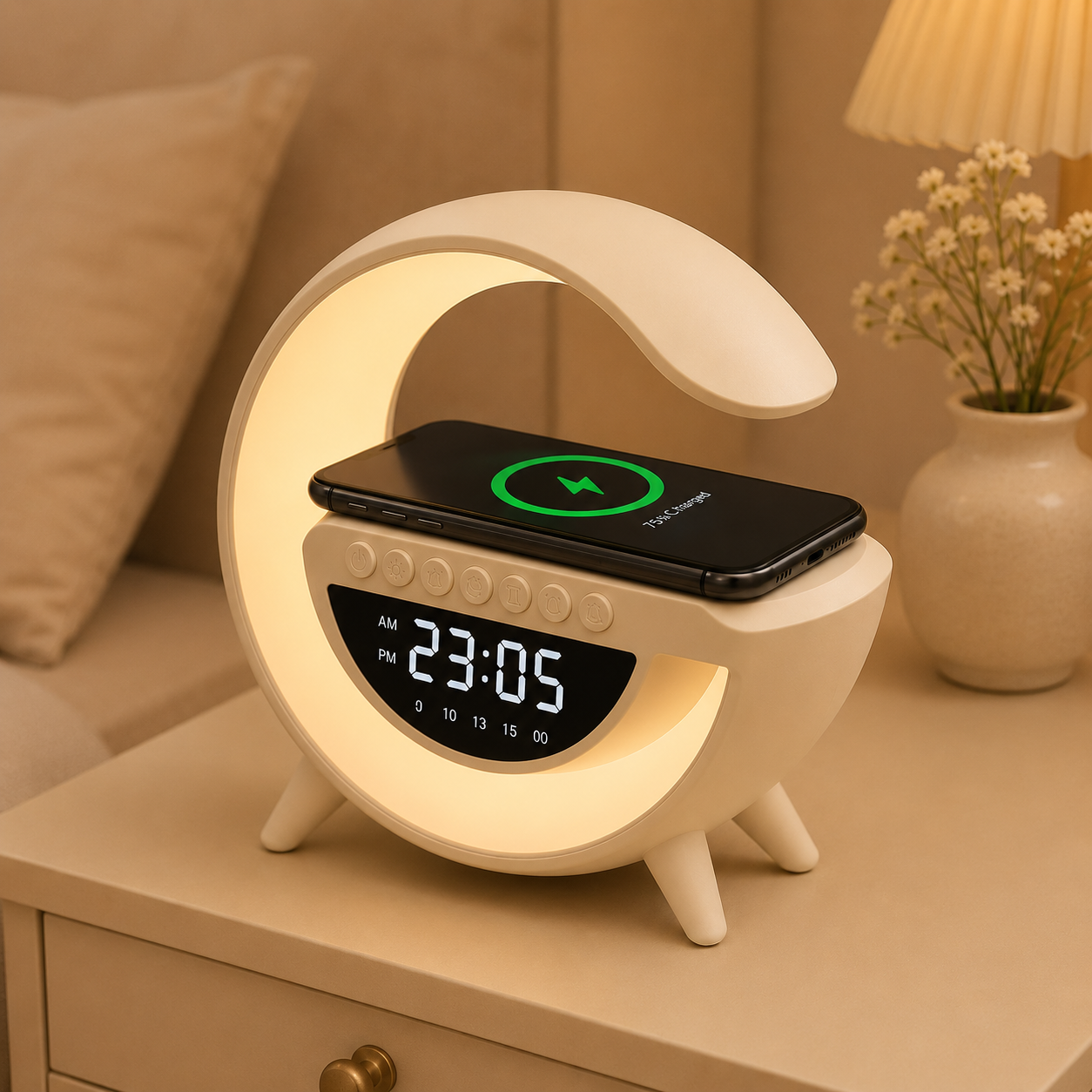 Enceinte Bluetooth LED 3 en 1 avec Chargeur Sans Fil & Réveil