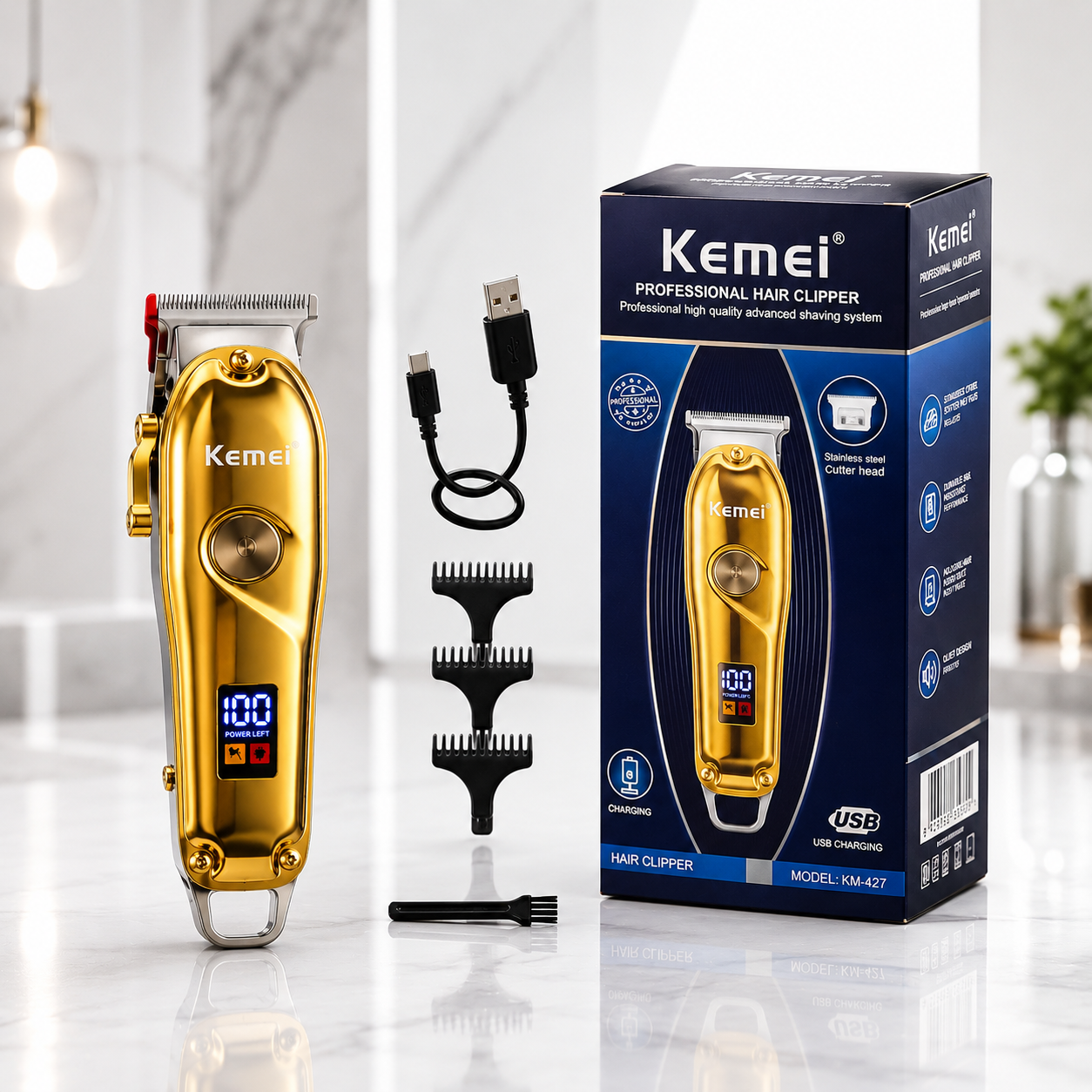 Tondeuse Professionnelle Kemei – Machine de Coupe Sans Fil