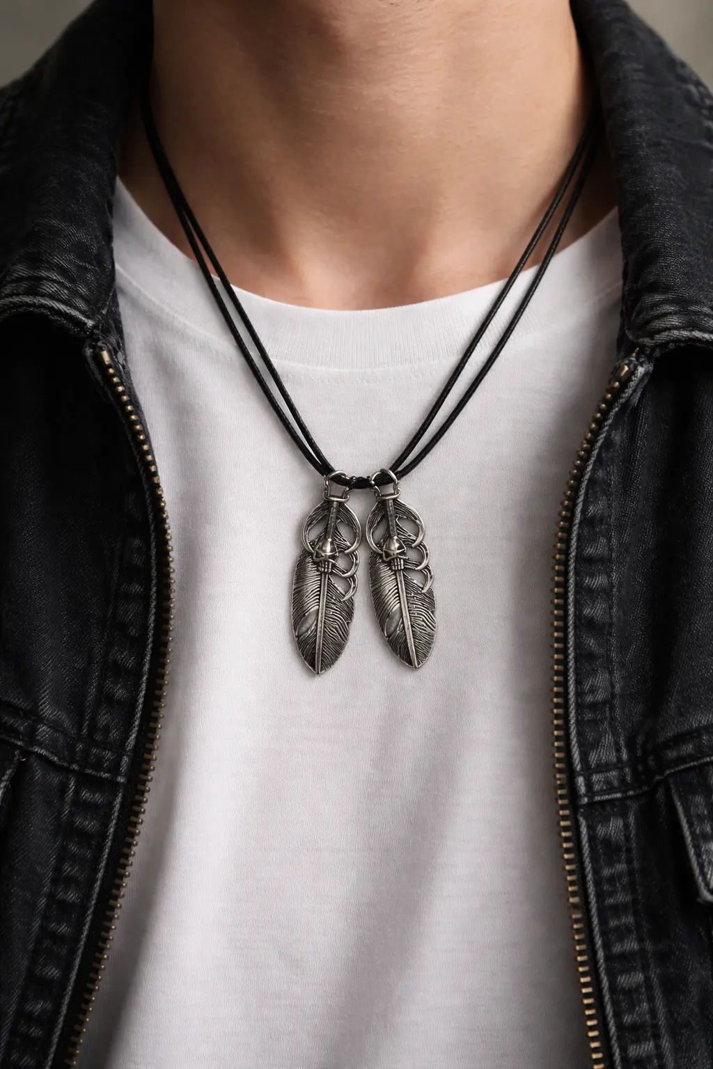Collier Cordon Noir Croix Argentée