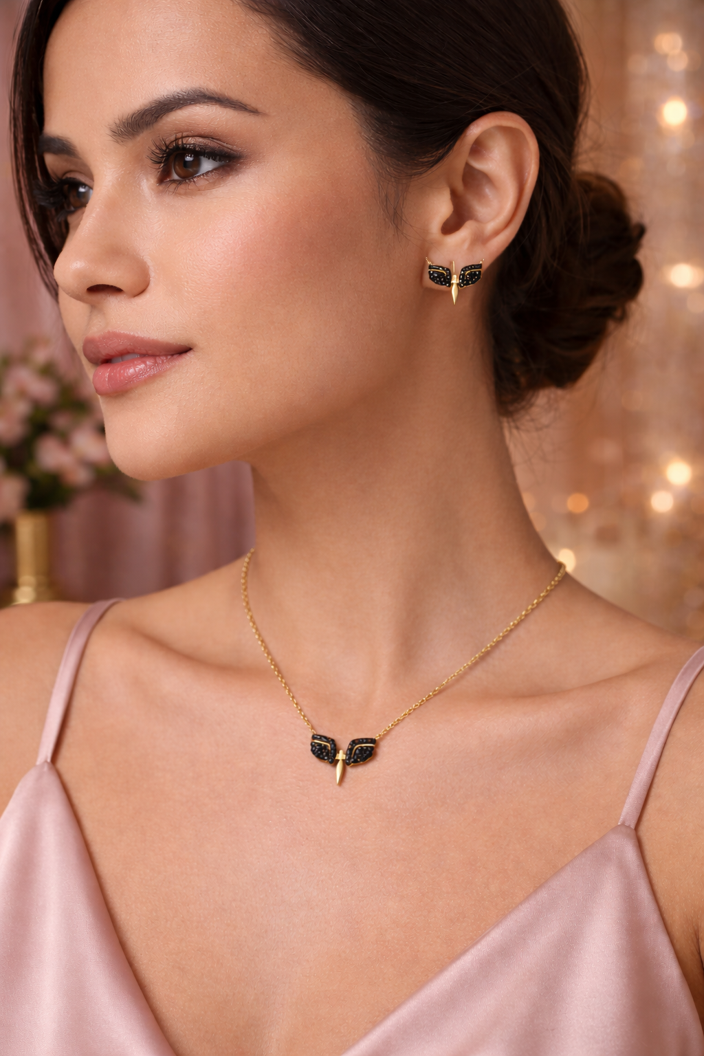 Ensemble Collier & Boucles d’Oreilles Papillon Noir