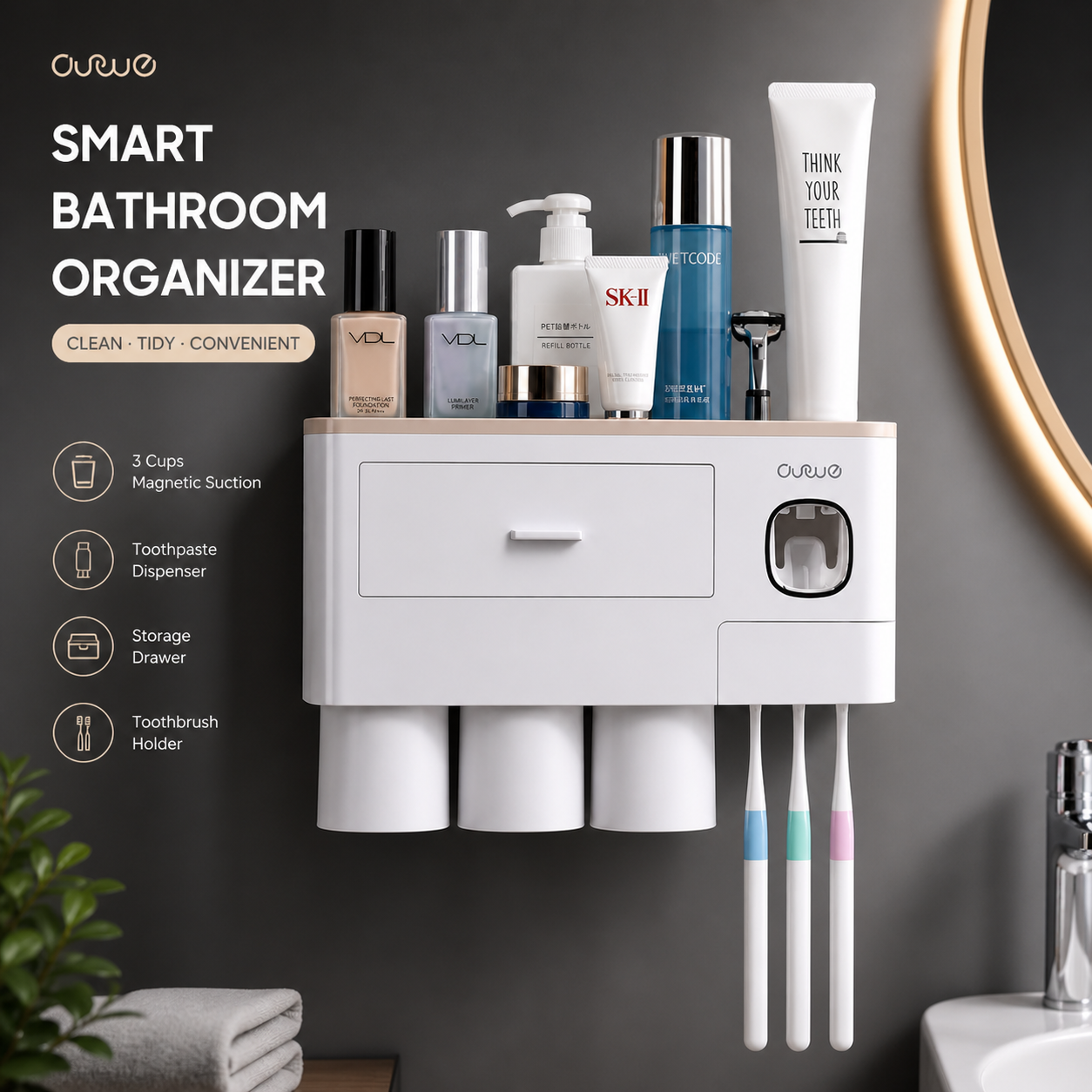 CleanSpace Pro  Organisateur mural avec porte-brosses & distributeur