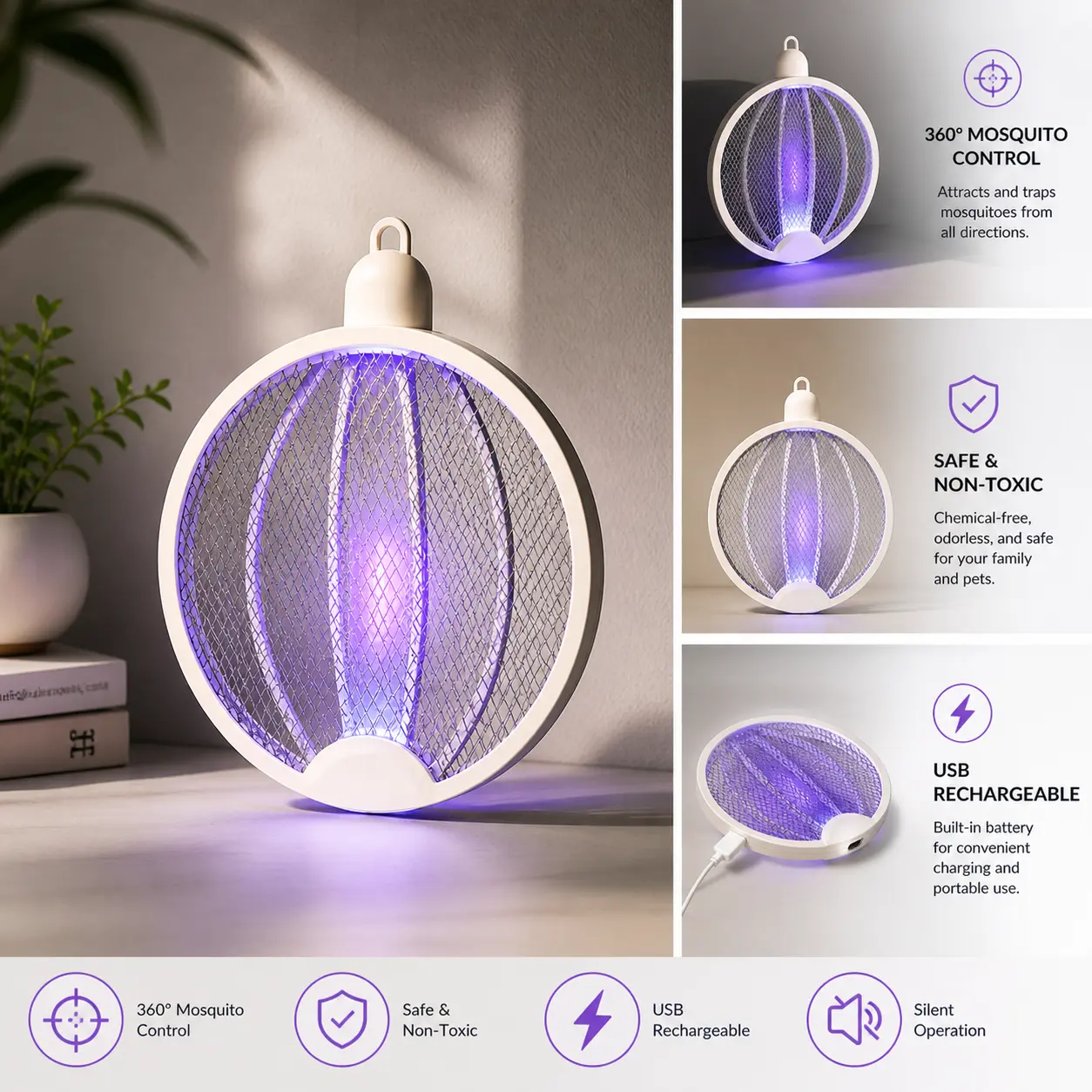 MosquiTrap 360™ مصباح طارد وقتل البعوض قابل للشحن
