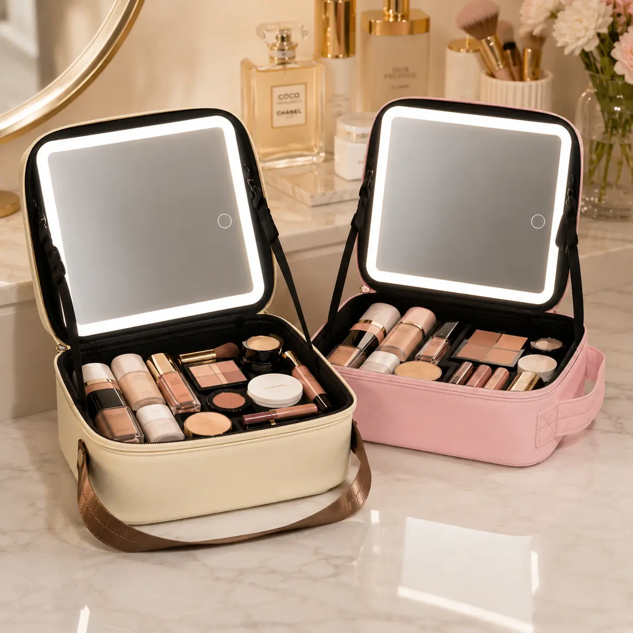 Portable Makeup Organizer Case with Mirror