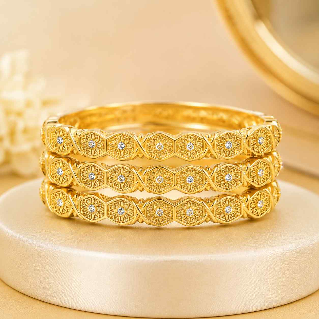Bracelet Jonc Doré Gravé de Luxe 3 Pcs
