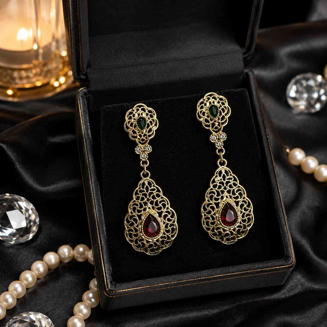 Boucles d'Oreilles Pendantes Filigrane Oriental Luxe