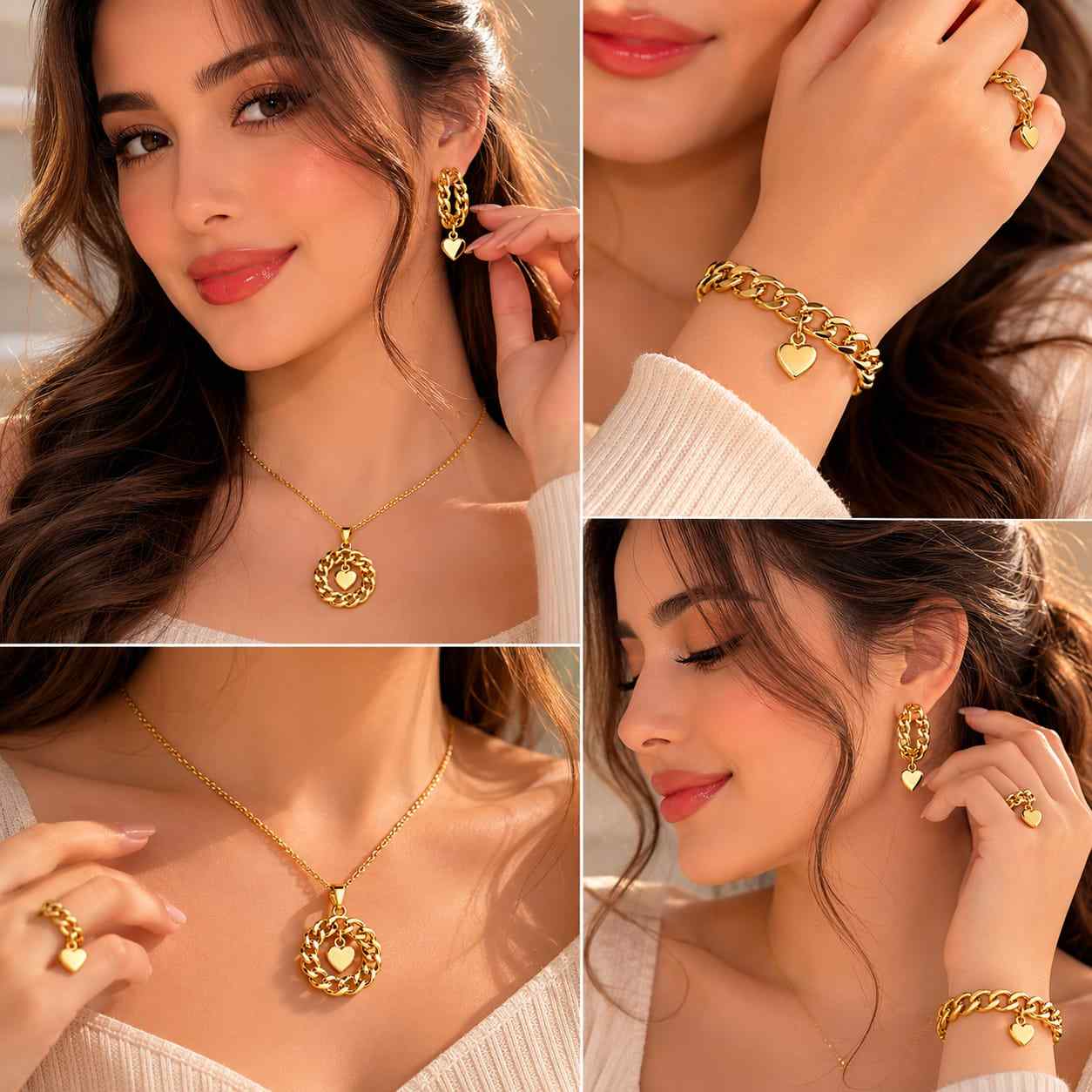 Luxury Gold Heart Jewelry Set (5pcs)