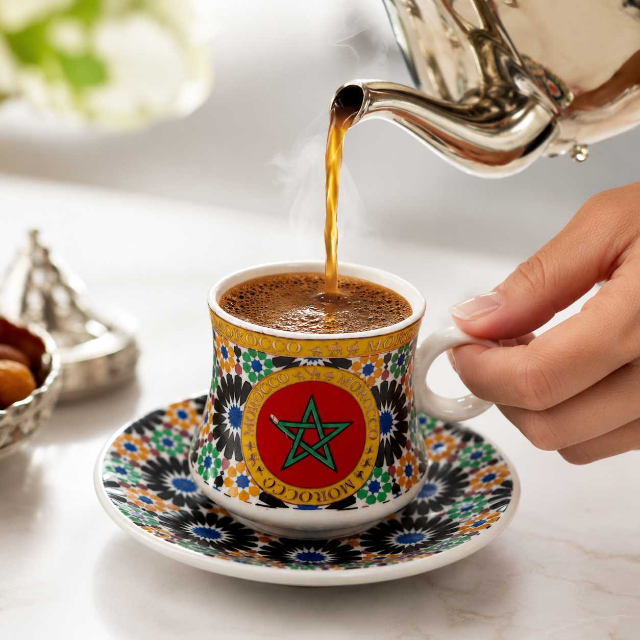 Moroccan Ceramic Espresso Cup & Saucer Set (2 pcs)