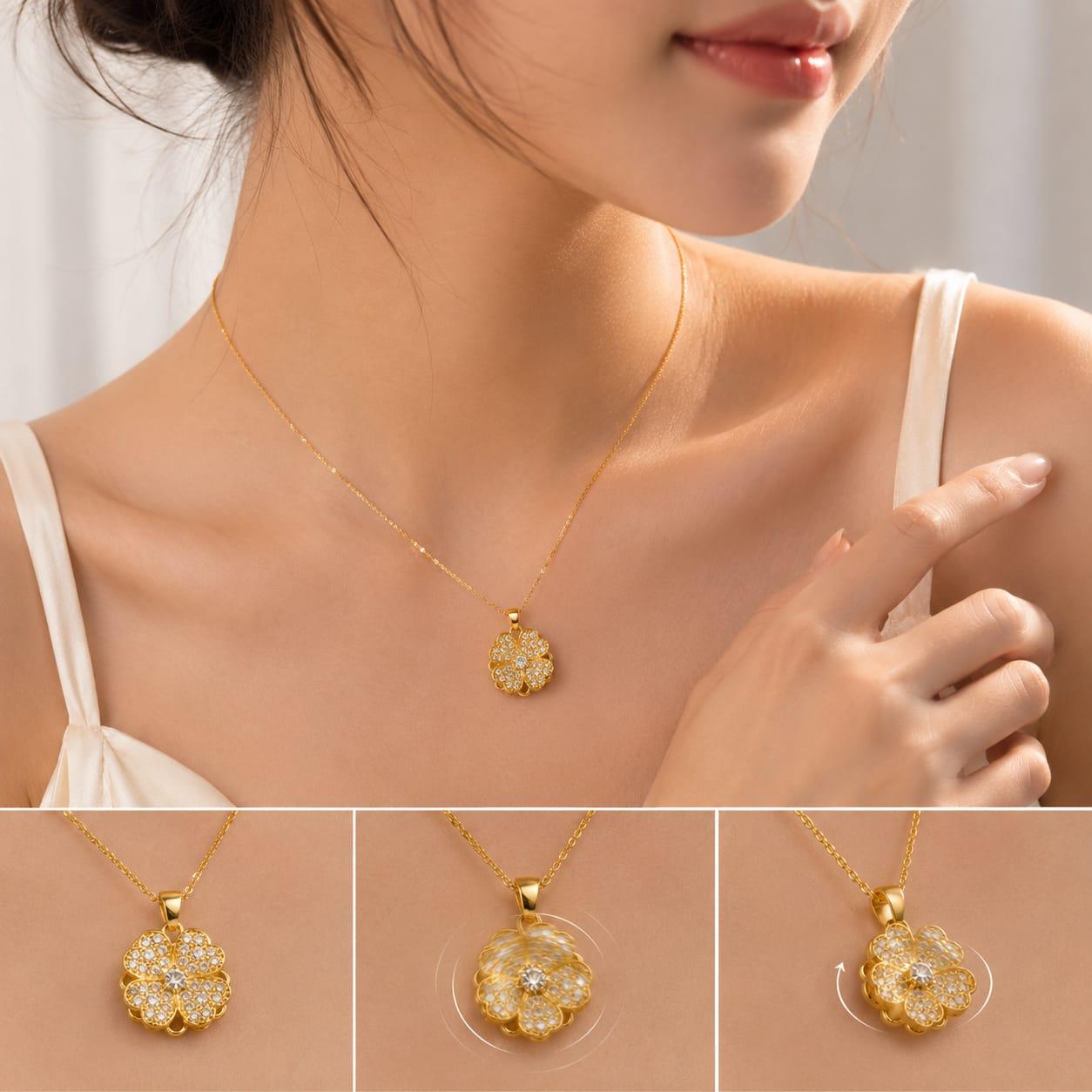 Collier Trèfle à Quatre Feuilles Rotatif de Luxe