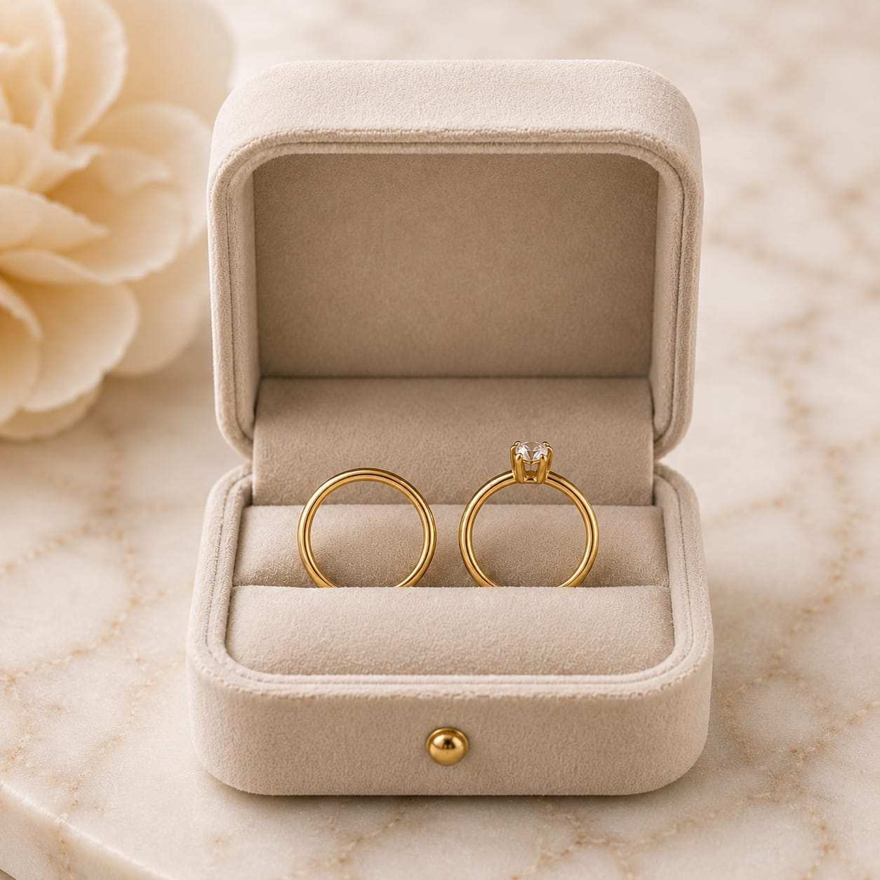 Parure de Bagues de Couple de Luxe avec Solitaire